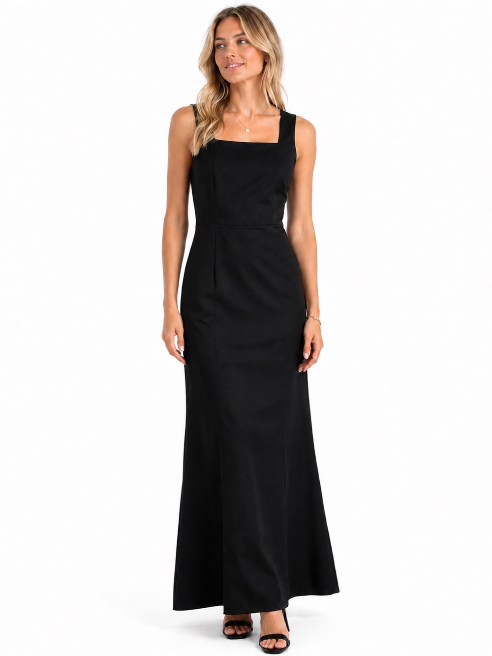 Vera Wang Size 10 Formal Elegant Black Square-Neck Maxi Dress